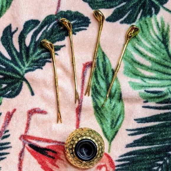 1960s Martini Pick Golf Ball Club Gold vintage cocktail bar MCM mod drink 60s - Picture 7 of 8